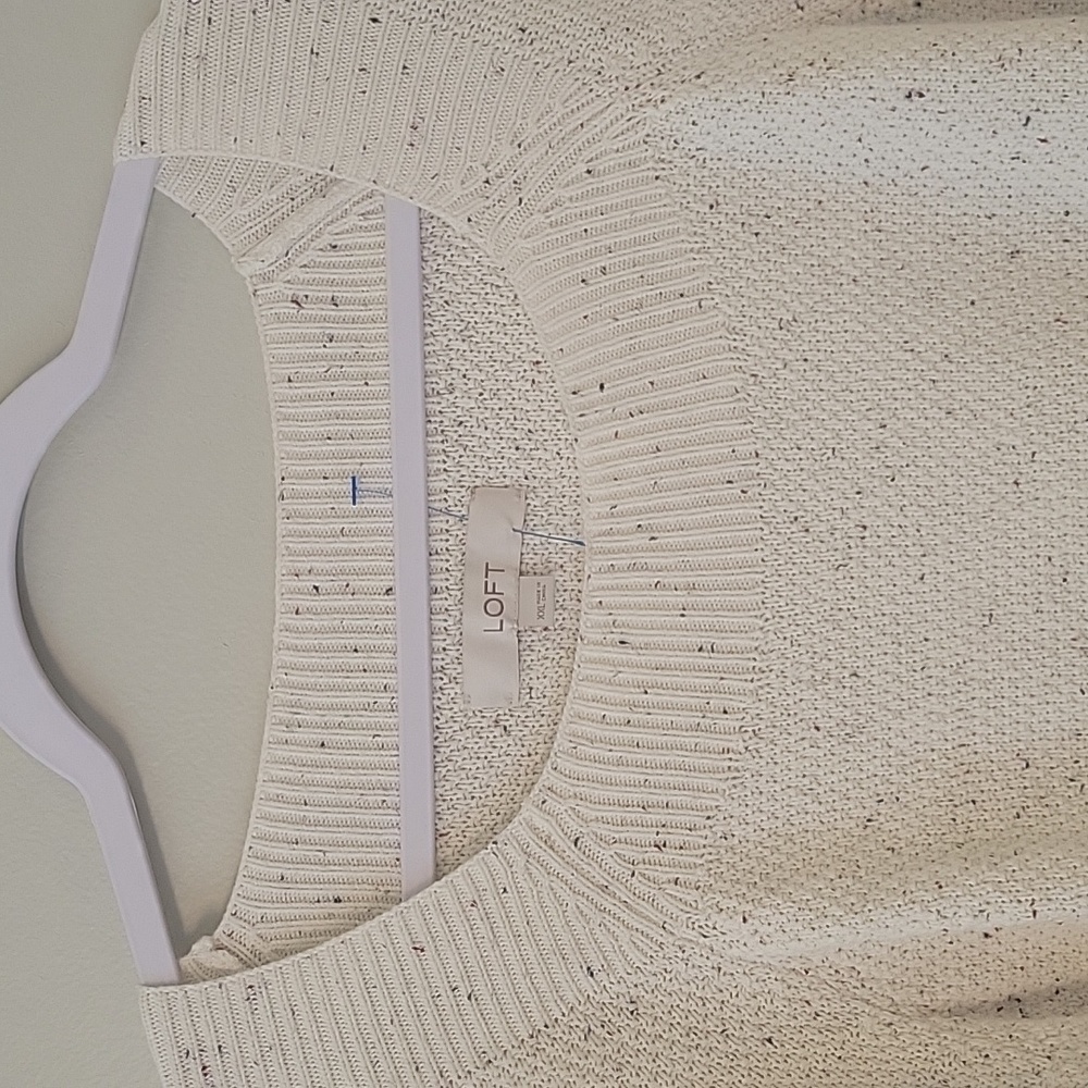 LOFT Cream Speckled Scoop-Neck Knit Sweater - Picture 7 of 8